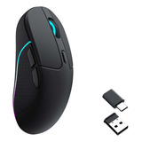 Keychron M3 Mouse Gamer Ergonomico Ultraligero Wireless Rgb Sensor Pixart 3395 Bluetooth V5.1 2.4 Ghz Cable Removible Compatible Windows Macos Raton Juegos Programable Negro Mate