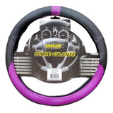 Cubre Volante Funda 38cm Auto Negro Con Violeta Cuerina