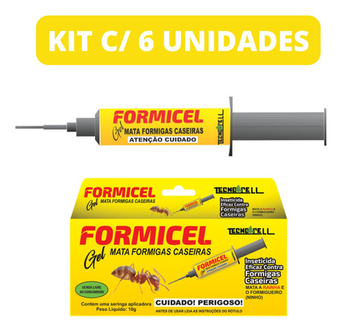 Kit Com 6 Venenos Mata Formiga Caseiras Formicel Gel 10g