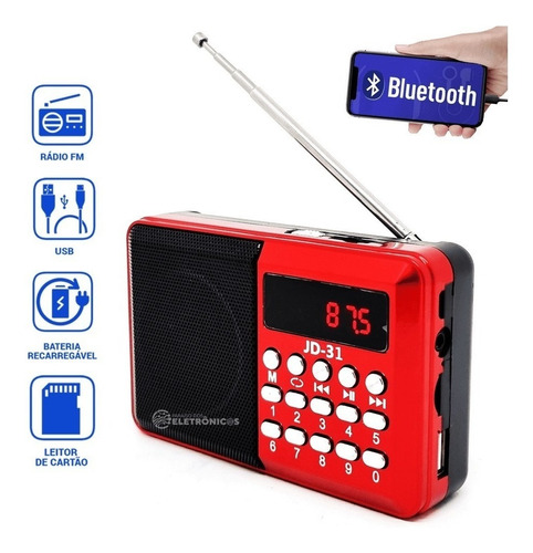 Rádio Fm Portátil Digital Bluetooth Porta Usb Jd31vm