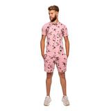 Conjunto Masculino Floral Camisa Botão Shorts