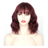 Peluca Rojo Vino Corta Cabello Sintética Cosplay Moda Mujer