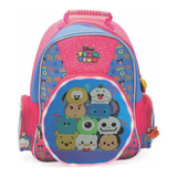 Mochila Espalda Grande 16p Disney Tsum Tsum Con Luz Zu072 Color Fucsia Con Celeste