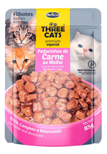 Three Cats - Alimento Humedo Sachet Carne Gatitos 85gr X5