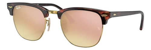 Anteojos De Sol Ray-ban Clubmaster Flash Lenses Gradient Large Con Marco De Acetato Color Polished Red Havana, Lente Copper Espejada, Varilla Tortoise De Acetato - Rb3016