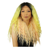 Peruca Lace Front Wig Amarela Com Raiz Escura Ondulada