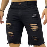 Bermuda Preta Desfiada Sem Lycra Masculina Jeans Roupa Mascu