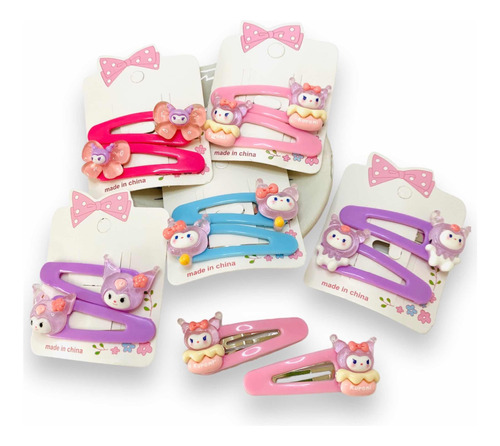 4 Presilhas Tictac Cabelo Meninas Turma Hello Kitty Kuromi