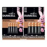 Kit Duracell Pilhas 12 Palito Aaa+12 Pequena Aa Alcalinas