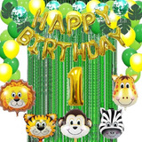 Set Deco Cumple Globos Animales Selva Jungla Safari Cortina 