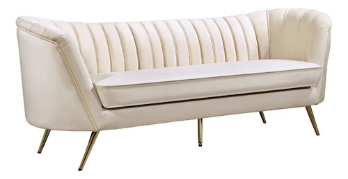 Sofa Carlet 3 Puestos Terciopelo Blanco 200x080x085