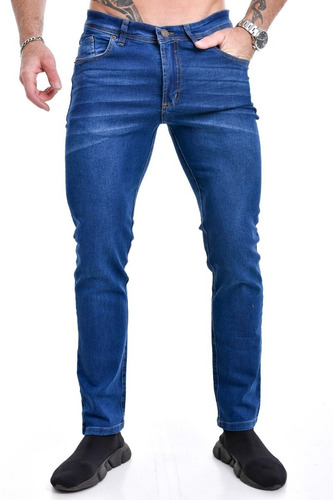 Jeans Azul Localizado Semi Chupin Elastizado Calidad Premium