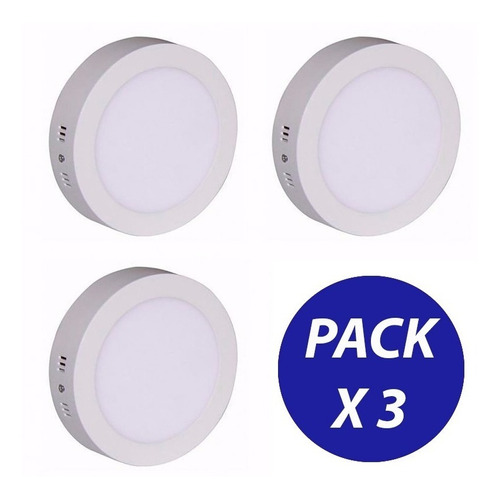 Pack X 3 Foco Panel Plafon Led Sobrepuesto Redondo 12w