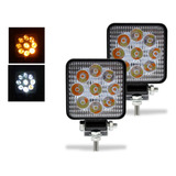 Juego De Faros Auxiliares Cuadrados 9 Led Bco/ambar Mini