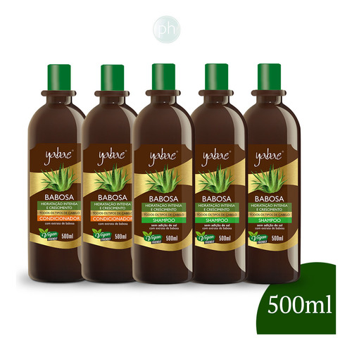  Kit 3 Shampoo E 2 Condicionador Babosa 500ml - Yabae