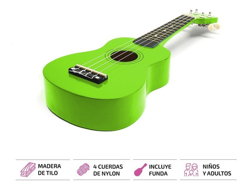 Ukelele De Madera Soprano Con Funda Manual Y Lecciones