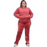 Conjunto Plus Size Moletom Plush Feminino Calça Casaco Frio.