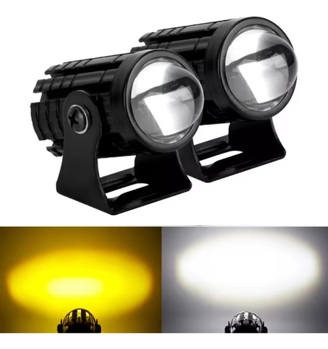 Par Faros Led Lupa Exploradoras Blanco Amarillo Auto Y Moto