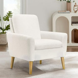 Sillón Sherpa Blanco Teddy Con Patas De Madera