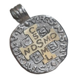 Medalla San Benito Plata 925 Y Oro,  26x26mm