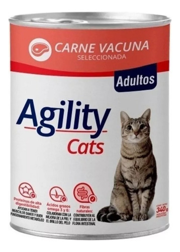 Alimento Agility Gato Adulto Carne  Pack X 12 Latas 340 Gr