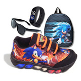 Kit Tenis Sonic Shadow Led + Mochila + Relogio + Oculos