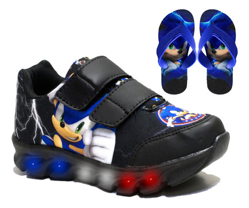 Tenis Masculino De Led Sonic Infantil Luzinha + Chinelo