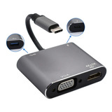 Hub Adaptador Usb C 4 En 1  - Hdmi - Vga - Usb C - Usb3.0 - 