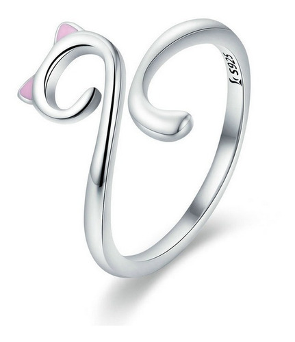 Anillo Ajustable Mujer Dama Gato Rosa Fabricado En Plata 925