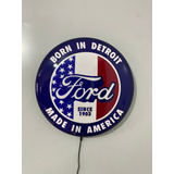 Placa Retrô  Metal - Ford Detroit Led