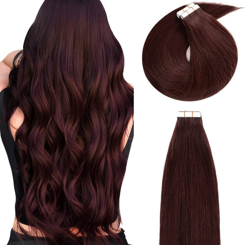 Extensiones Reales Cabello Rojo Vino Borgoña 18in 50gramos