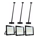 Kit 3 Suportes Refletor 100cm + 3 Refletor Led 200w Outdoor