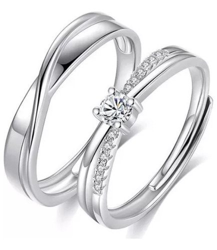 Anillos Plata 925 Ajustable Circón Pareja Matrimonio