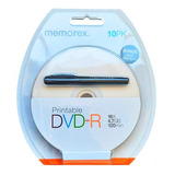 Pack 10 Unidades Dvd-r Memorex 16x Imprimible 4.7gb C/lápiz