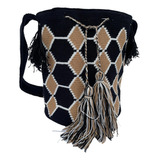 Mochila Wayuu Grande Unisex (rombos Negra Con Cafe)