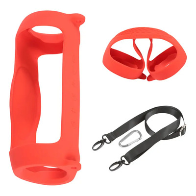 Funda Protectora Silicona Para Bocina JBL Charge 5,Altavoz Bluetooth portátil, transporte de piel suave de gel protectora, bolsa de goma impermeable con correa de hombro y carabinaje - rojo | Meses sin interés