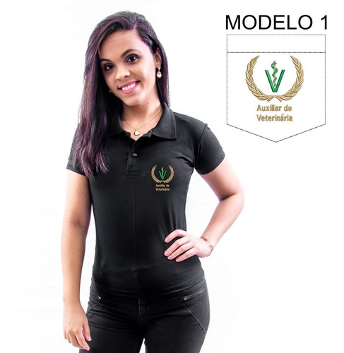 Camisa Aux. De Medicina Veterinária Feminina Preta Modelo 1