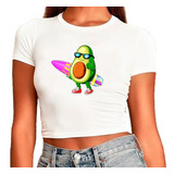 Playera Crop Top Mujer Ombliguera Sport Aguacate Surfeando