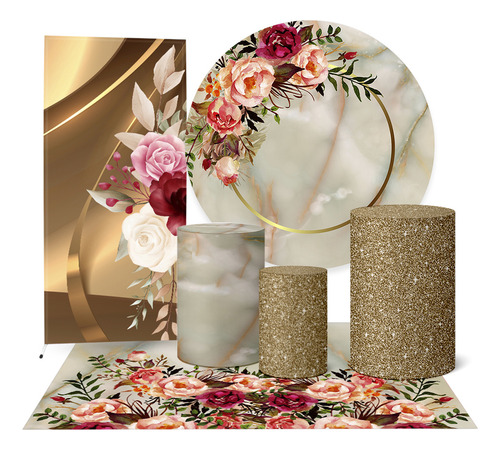 Trio Capas Cilindro + Painel + Lateral E Tapete Flores
