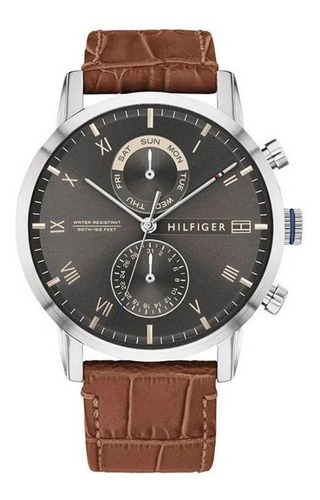 Reloj Tommy Hilfiger Hombre Kane Marrón Cuero 1710398 44 Mm