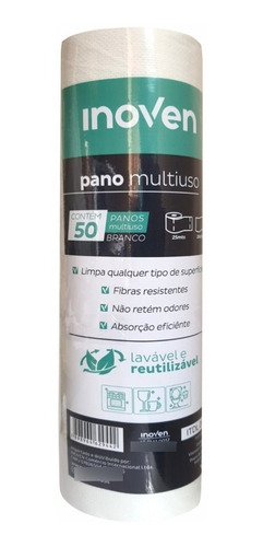 150 Pano Multiuso Branco Tipo Perfex 28x50cm (1 Rolo) Inoven