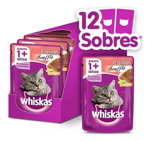 Pouch Gato Whiskas Carne Souffle 85g Pack X 12 Unidades 