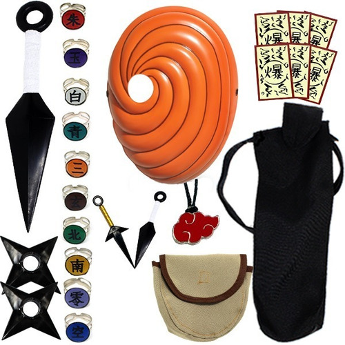 Kit Ninja Kunai Naruto Máscara Tobi Anel Akatsuki Pain Hidan