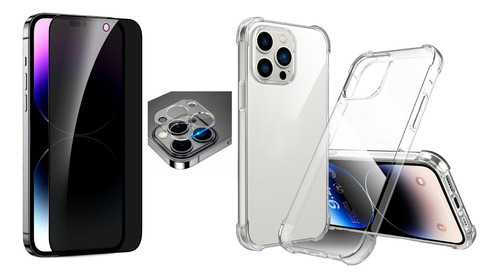 Carcasa + Glass Anti Espía + Mica Cámara Para iPhone Varios