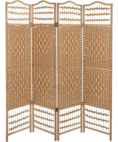 4 Panel Beige Wood Woven Design Decorative Partition Folding