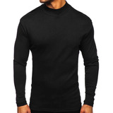 Camiseta Térmica Negra Media Polera Algodón Premium Hombres