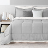 Real Textil Edredón Duvet Set 5 Pzas. Individual Funda De Almohada Juego De Sábanas Gris/blanco