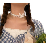 Colar Gargantilha Choker Rendado Branco Borboleta Grg 301 A