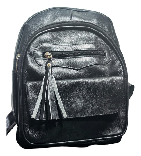 Bolso Tipo Morral Mujer Cuero Negro-café/marrón  Oscuro