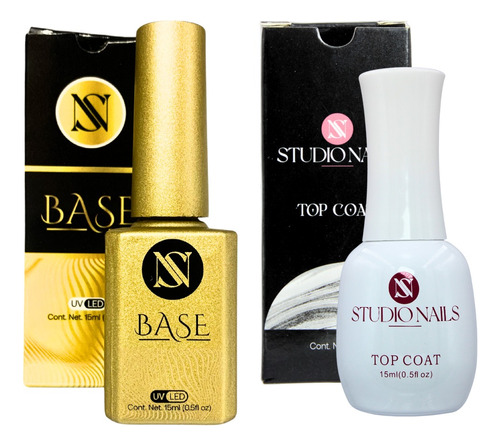 Esmalte Base + Top Coat Brillo Para Uñas, 15ml. Studio Nails